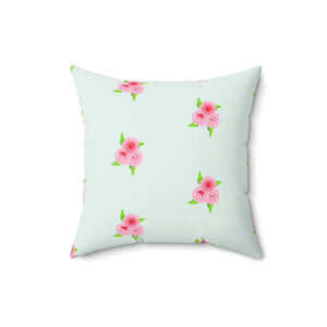 Floral Roses Print Mint Color Polyester Square Pillow - Dipaliz - Throw Pillows