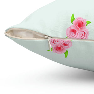 Floral Roses Print Mint Color Polyester Square Pillow - Dipaliz - Throw Pillows