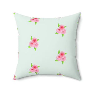 Floral Roses Print Mint Color Polyester Square Pillow - Dipaliz - Throw Pillows