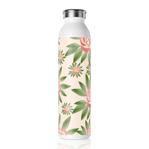 Slim Water Bottle 20oz Stainless Steel Rose Design - Dipaliz - White - Bottles