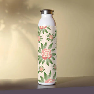 Slim Water Bottle 20oz Stainless Steel Rose Design - Dipaliz - White - Bottles
