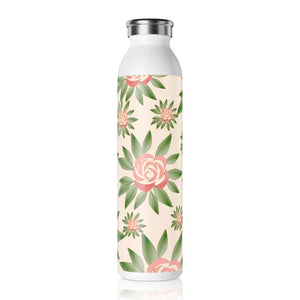 Slim Water Bottle 20oz Stainless Steel Rose Design - Dipaliz - White - Bottles