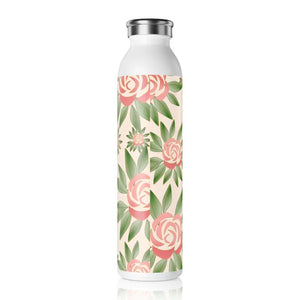 Slim Water Bottle 20oz Stainless Steel Rose Design - Dipaliz - White - Bottles