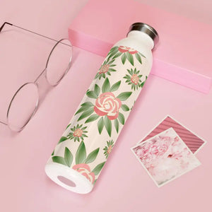 Slim Water Bottle 20oz Stainless Steel Rose Design - Dipaliz - White - Bottles