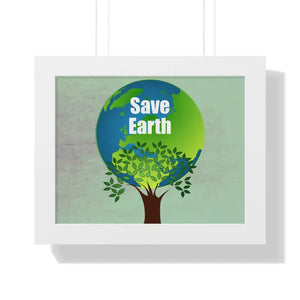 Save Earth Framed Horizontal Poster - Eco Art Decor - Dipaliz - 14″ x 11″ / White - Posters Prints & Visual Artwork