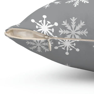 Silver Snowflakes Polyester Square Pillow Winter - Dipaliz - Throw Pillows