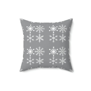 Silver Snowflakes Polyester Square Pillow Winter - Dipaliz - Throw Pillows