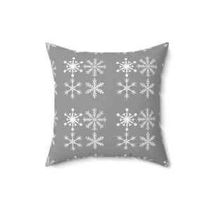 Silver Snowflakes Polyester Square Pillow Winter - Dipaliz - Throw Pillows