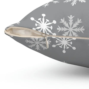 Silver Snowflakes Polyester Square Pillow Winter - Dipaliz - Throw Pillows