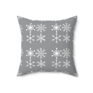 Silver Snowflakes Polyester Square Pillow Winter - Dipaliz - Throw Pillows