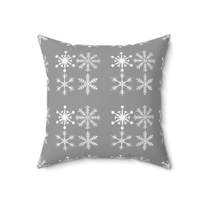 Silver Snowflakes Polyester Square Pillow Winter - Dipaliz - Throw Pillows