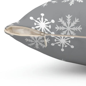 Silver Snowflakes Polyester Square Pillow Winter - Dipaliz - Throw Pillows