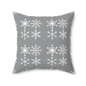Silver Snowflakes Polyester Square Pillow Winter - Dipaliz - Throw Pillows