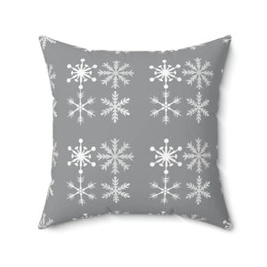 Silver Snowflakes Polyester Square Pillow Winter - Dipaliz - Throw Pillows