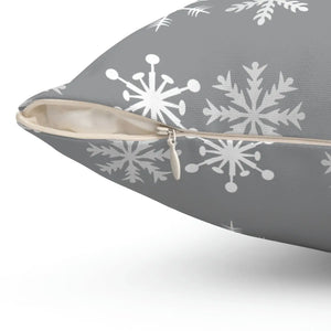Silver Snowflakes Polyester Square Pillow Winter - Dipaliz - Throw Pillows