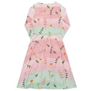 Pink and Green Floral Dress – Long Sleeve Midi - Dipaliz - Dresses - Xs
