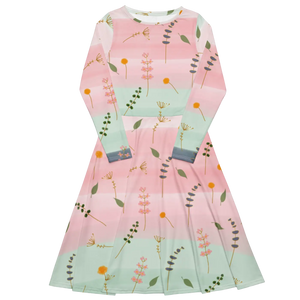 Pink and Green Floral Dress – Long Sleeve Midi - Dipaliz - Dresses - Xs