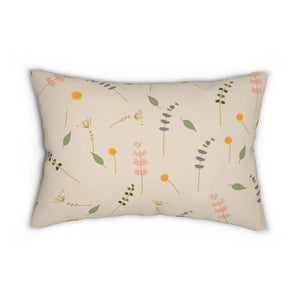 Spun Polyester Lumbar Pillow - Floral Beige Design - Dipaliz - 20’’ × 14’’ - Pillows