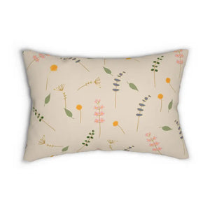 Spun Polyester Lumbar Pillow - Floral Beige Design - Dipaliz - 20’’ × 14’’ - Pillows