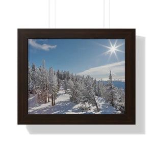 Snow Capped Conifers Framed Horizontal Poster Winter Art - Dipaliz - 14″ x 11″ / Walnut - Posters Prints & Visual