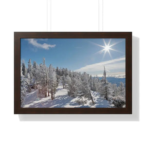 Snow Capped Conifers Framed Horizontal Poster Winter Art - Dipaliz - 24″ x 16″ / Walnut - Posters Prints & Visual