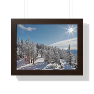 Snow Capped Conifers Framed Horizontal Poster Winter Art - Dipaliz - 16″ x 12″ / Walnut - Posters Prints & Visual