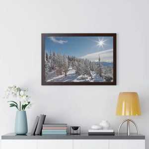 Snow Capped Conifers Framed Horizontal Poster Winter Art - Dipaliz - 30’’ x 20’’ / Walnut - Posters Prints & Visual