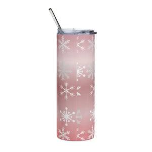 Skinny Steel Tumbler Snowflakes Pattern Pink 20oz - Dipaliz - White / Tumblers