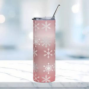 Skinny Steel Tumbler Snowflakes Pattern Pink 20oz - Dipaliz - White / Tumblers