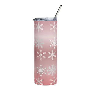 Skinny Steel Tumbler Snowflakes Pattern Pink 20oz - Dipaliz - White / Tumblers