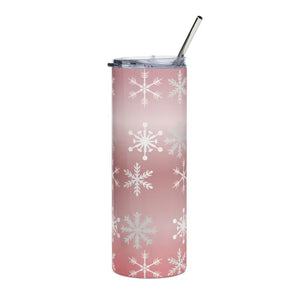 Skinny Steel Tumbler Snowflakes Pattern Pink 20oz - Dipaliz - White / Tumblers