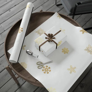 Gift Wrap Papers - Golden Snowflakes Winter Design - Dipaliz - 30’’ x 180’’ / Glossy - Wrapping Paper