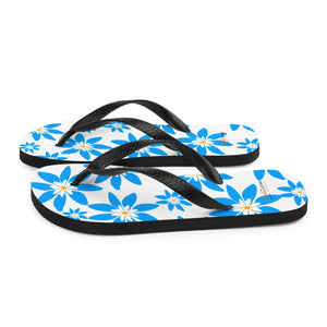 DipaliZ blue flowers flip flops with a floral footbed print