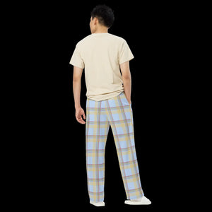 Blue Checkered Wide Leg Pants - Polyester Elastane - Dipaliz