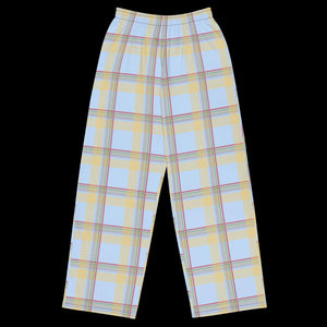 Blue Checkered Wide Leg Pants - Polyester Elastane - Dipaliz