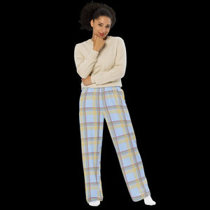 Blue Checkered Wide Leg Pants - Polyester Elastane - Dipaliz