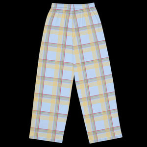 Blue Checkered Wide Leg Pants - Polyester Elastane - Dipaliz