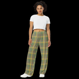 Green Striped Wide Leg Pants - Soft Knit Comfort - Dipaliz