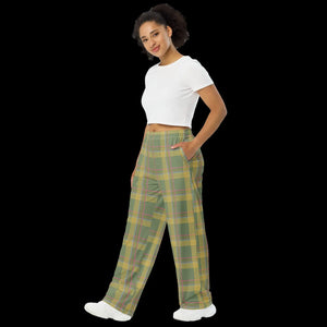 Green Striped Wide Leg Pants - Soft Knit Comfort - Dipaliz