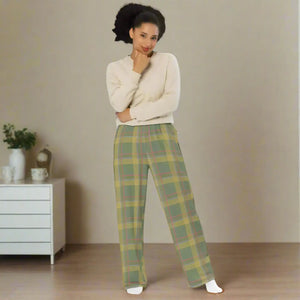 Green Striped Wide Leg Pants - Soft Knit Comfort - Dipaliz