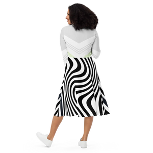 Swirling Black Stripes Long Sleeve Midi – Knit Jersey - Dipaliz - Dresses - Xs