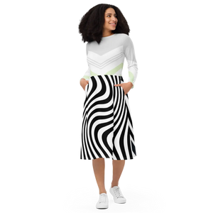 Swirling Black Stripes Long Sleeve Midi – Knit Jersey - Dipaliz - Dresses - Xs