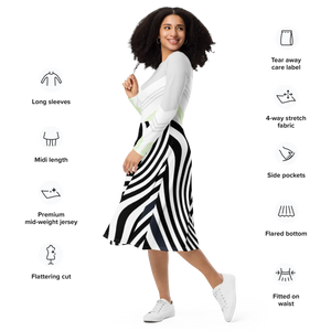 Swirling Black Stripes Long Sleeve Midi – Knit Jersey - Dipaliz - Dresses - Xs