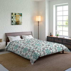 Grey Geometrical Pattern Quilt – Soft Polyester - Dipaliz - Quilts & Comforters