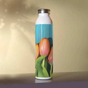 Mug - Slim Water Bottle - Tulips Blue 20oz Steel - Dipaliz / White