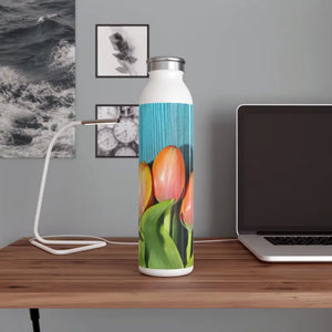Mug - Slim Water Bottle - Tulips Blue 20oz Steel - Dipaliz / White