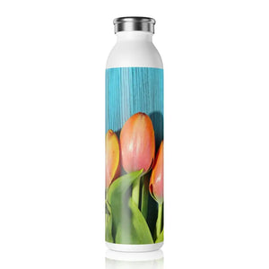 Mug - Slim Water Bottle - Tulips Blue 20oz Steel - Dipaliz / White