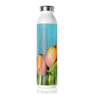 Mug - Slim Water Bottle - Tulips Blue 20oz Steel - Dipaliz / White