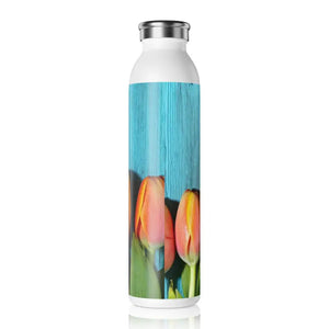 Mug - Slim Water Bottle - Tulips Blue 20oz Steel - Dipaliz / White