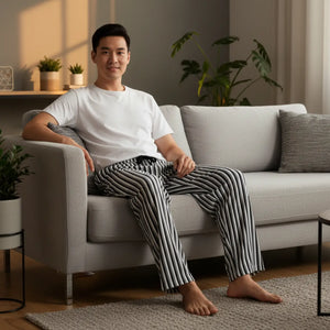 Black and White Vertical Pinstripes Men’s Pajama Pants (aop) - Pajamas